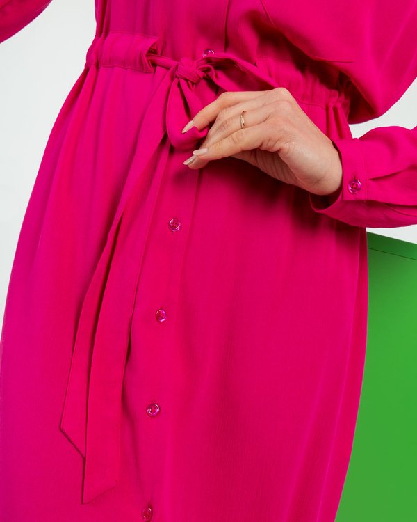 Robe chemise unie taille ceinturée en viscose rose