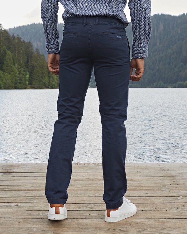 Pantalon chino taille élastique en coton bleu