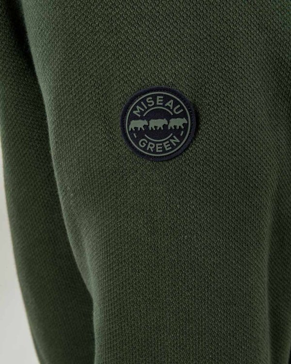Sweat uni col teddy zip tricolore en coton vert