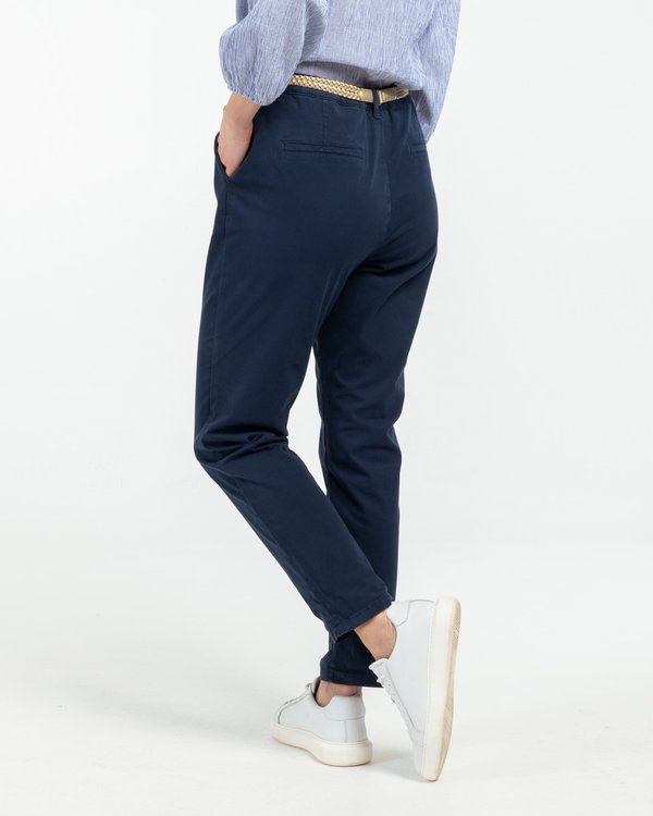 Pantalon chino Laura uni en coton bleu