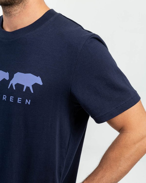 T-shirt manches courtes sérigraphie 3 vaches en coton bleu