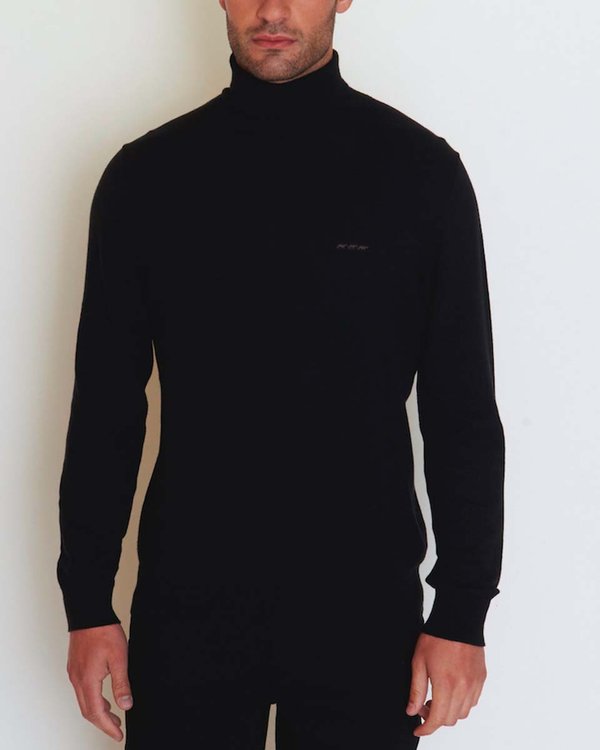Pull Adam col roulé uni manches longues en coton cachemire noir