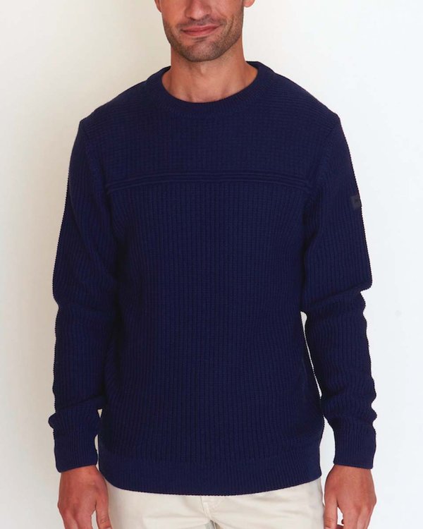 Pull jacquard à manches longues 50% Mérinos bleu Pull jacquard à manches longues 50% Mérinos bleu