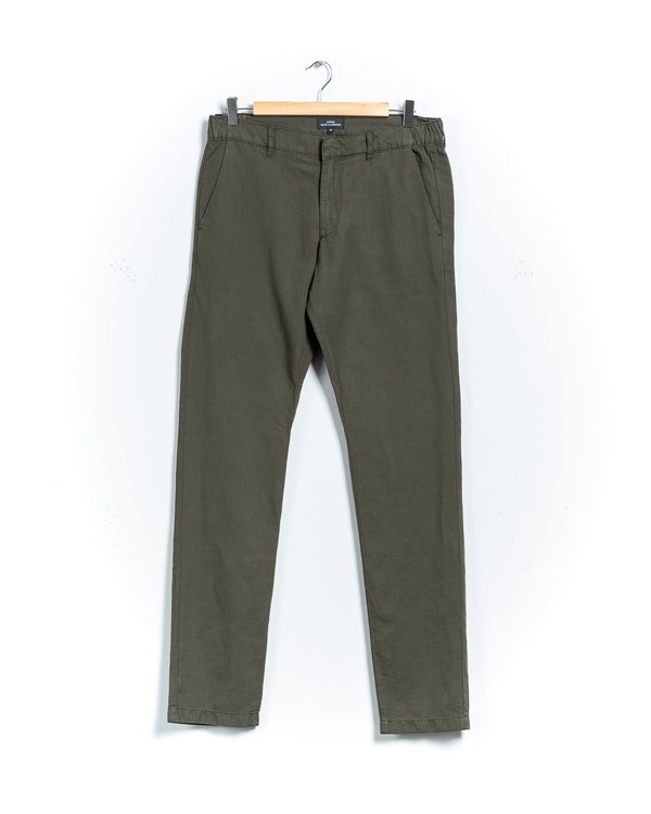 Pantalon chino uni coton et lin vert