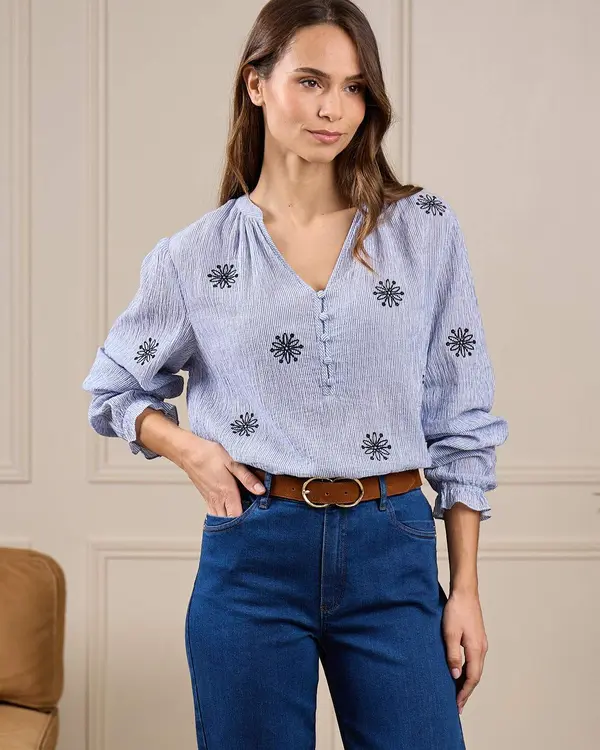 Chemise seersucker Gretel bleu