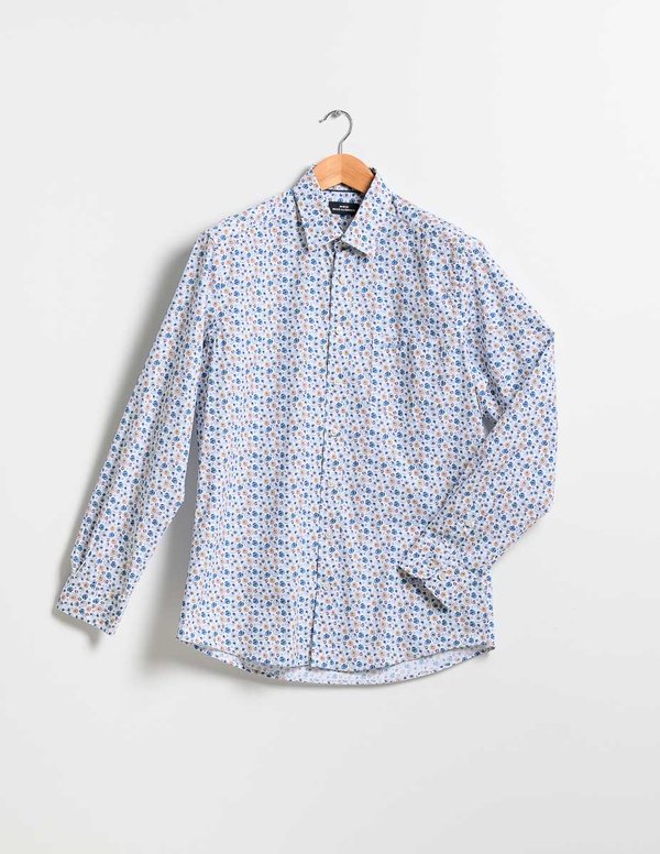 Chemise imprimée motifs ronds à manches longues blanc Chemise imprimée motifs ronds à manches longues blanc