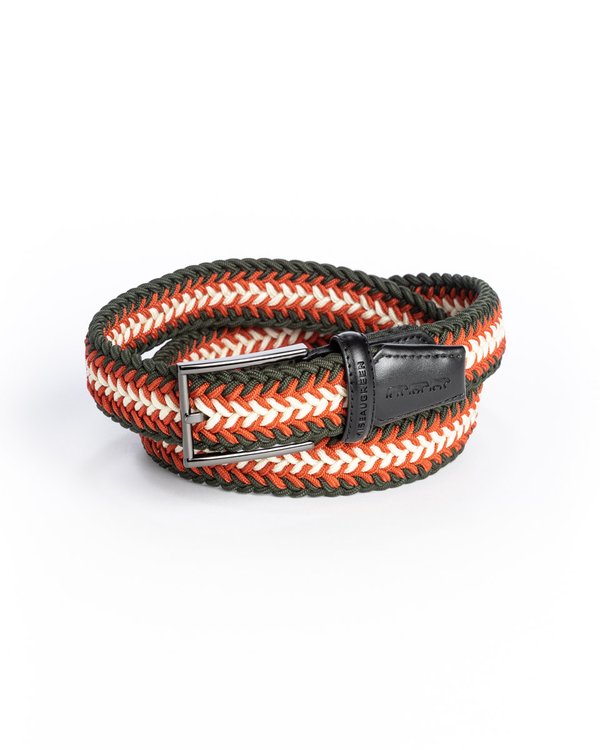 Ceinture tressée tricolore à boucle marron
