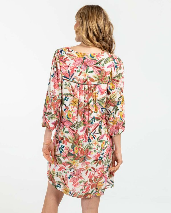 Robe ample manches 3/4 imprimé tropical