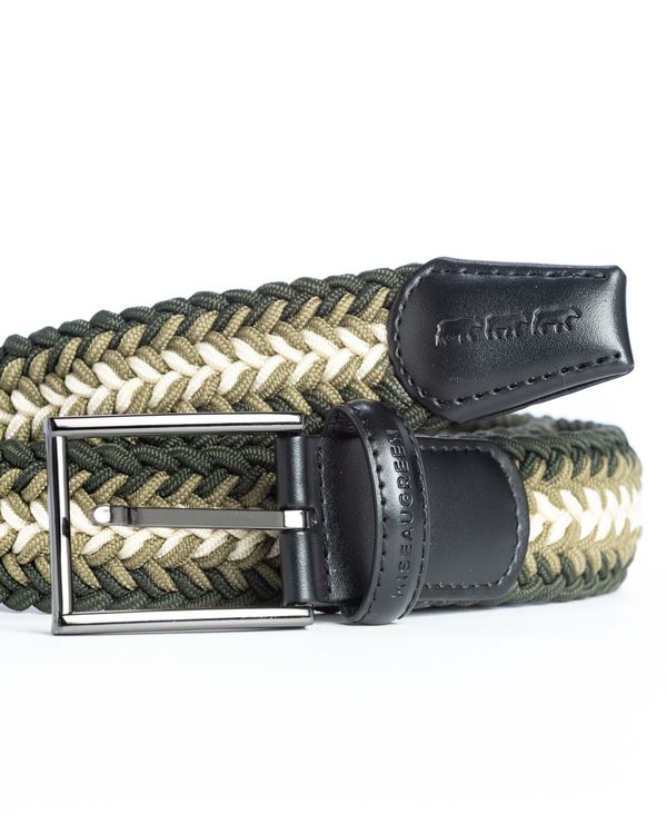 Ceinture tressée tricolore à boucle vert