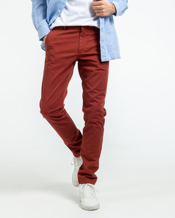 Pantalon chino Lucas uni taille élastique en coton rouge