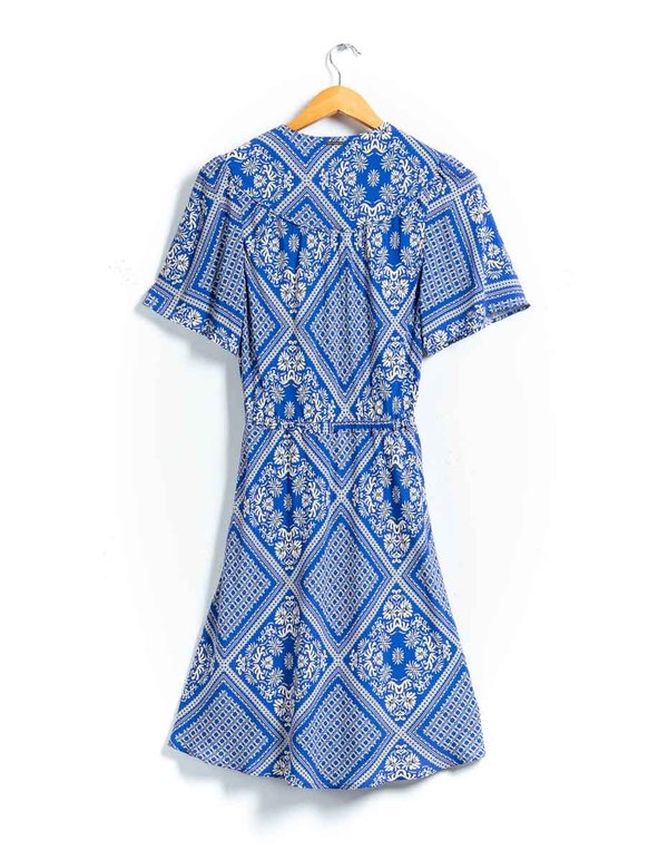 Robe imprimée manches courtes en viscose bleu Robe imprimée manches courtes en viscose bleu
