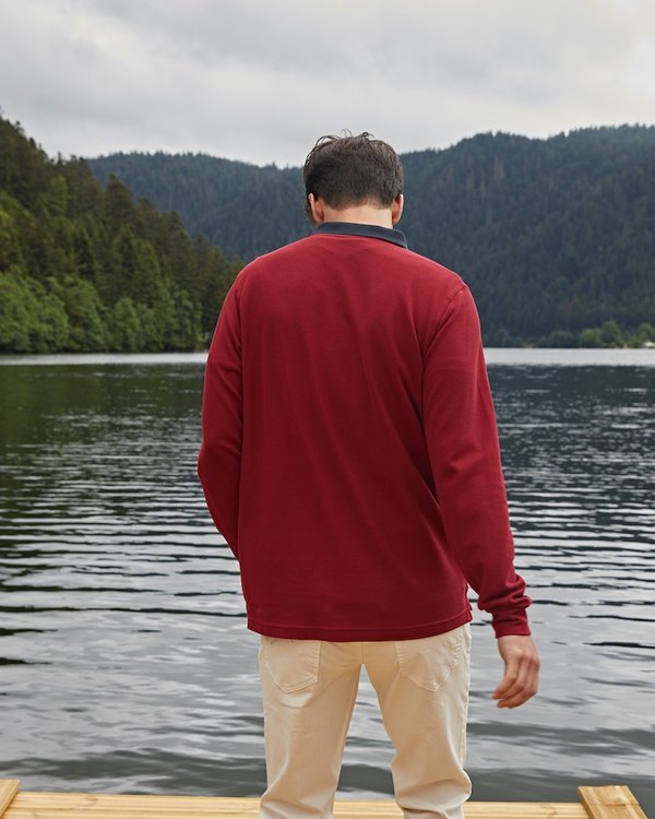 Polo bicolore à manches longues regular fit en coton rouge