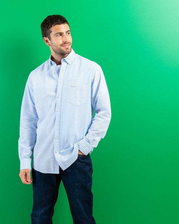Chemise manches longues regular fit rayures verticales bleu