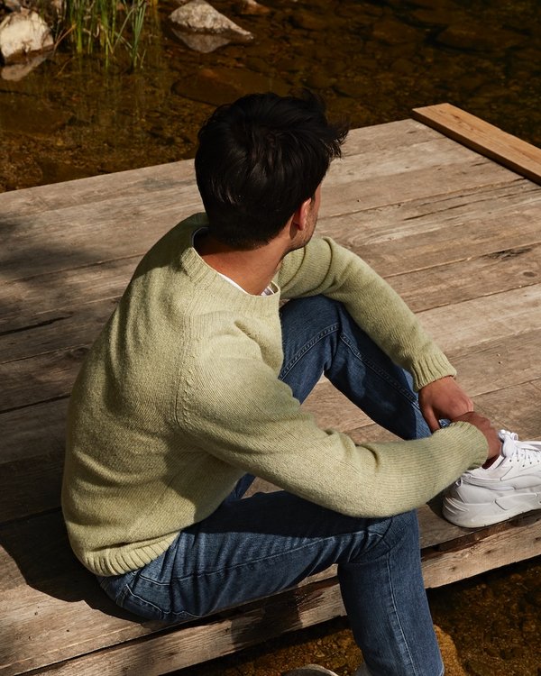 Pull tricot à manches raglan 100% laine vierge italienne vert Pull tricot à manches raglan 100% laine vierge italienne vert