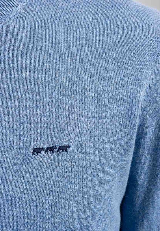 Pull Achille à col rond manches longues en coton et cachemire bleu Pull Achille à col rond manches longues en coton et cachemire bleu