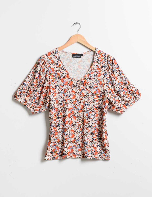 T-shirt imprimé manches ballons en viscose EcoVero orange T-shirt imprimé manches ballons en viscose EcoVero orange