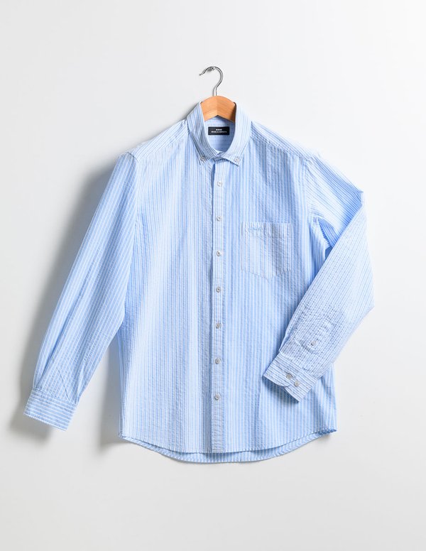 Chemise manches longues regular fit rayures verticales bleu Chemise manches longues regular fit rayures verticales bleu