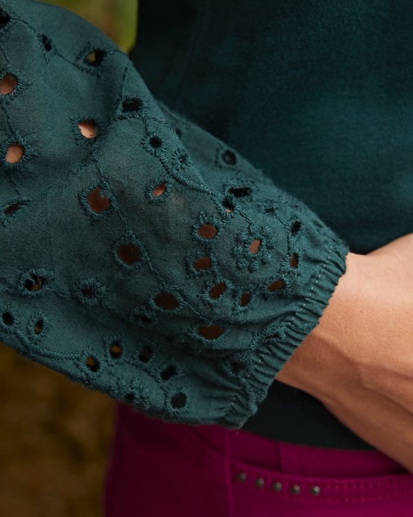 T-shirt uni manches manches longues broderie anglaise vert T-shirt uni manches manches longues broderie anglaise vert