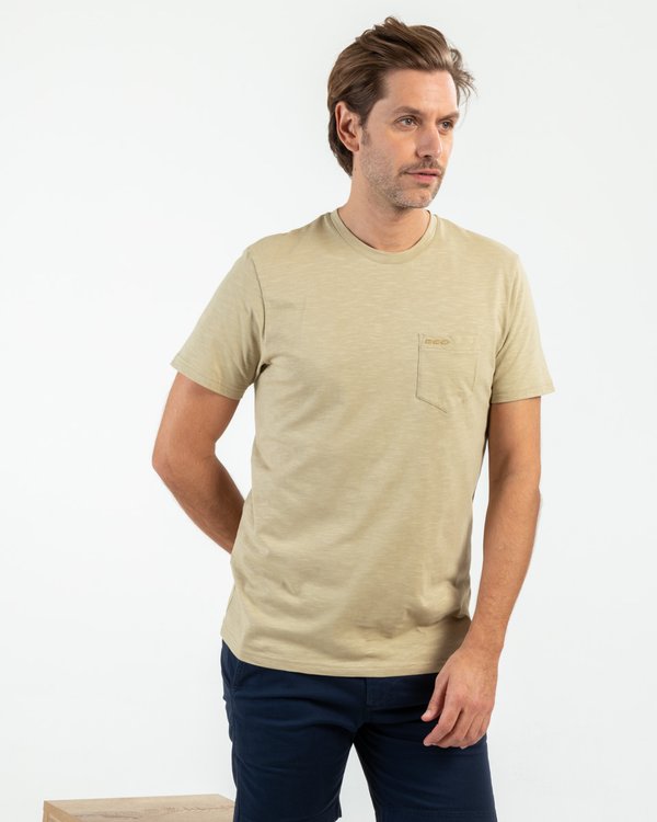 T-shirt uni manches courtes poche poitrine en coton vert