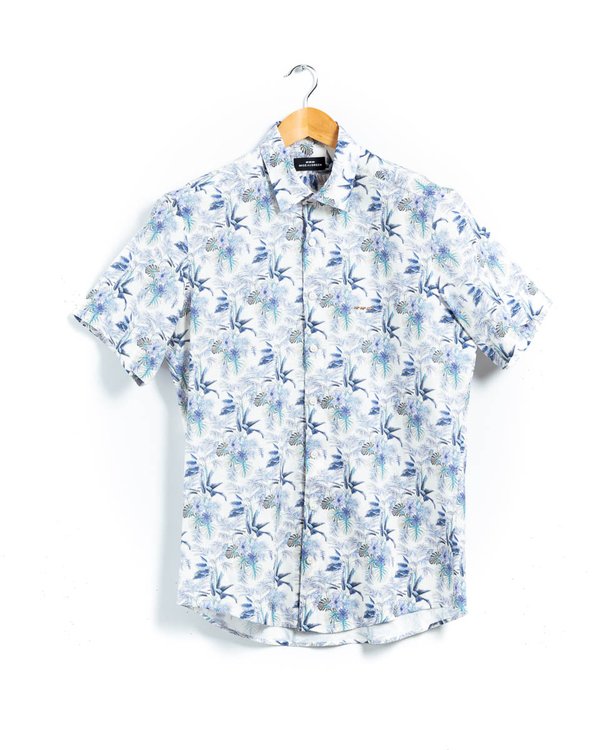 Chemise fantaisie manches courtes en lin et coton blanc
