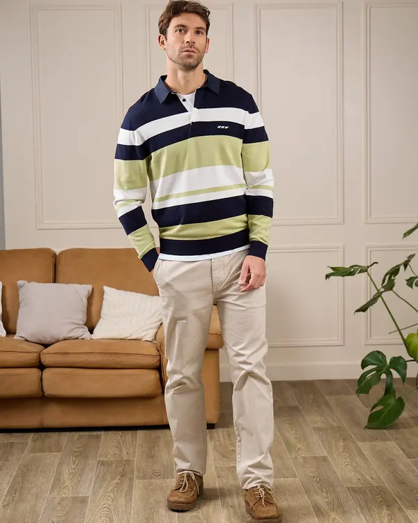 Pull rugby rayé vert