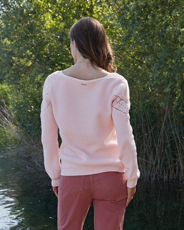 Pull manches longues bouffantes en coton issu de l'agriculture biologi rose Pull manches longues bouffantes en coton issu de l'agriculture biologi rose