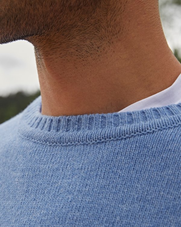 Pull Théo col rond bord côte uni broderie trois vaches bleu Pull Théo col rond bord côte uni broderie trois vaches bleu