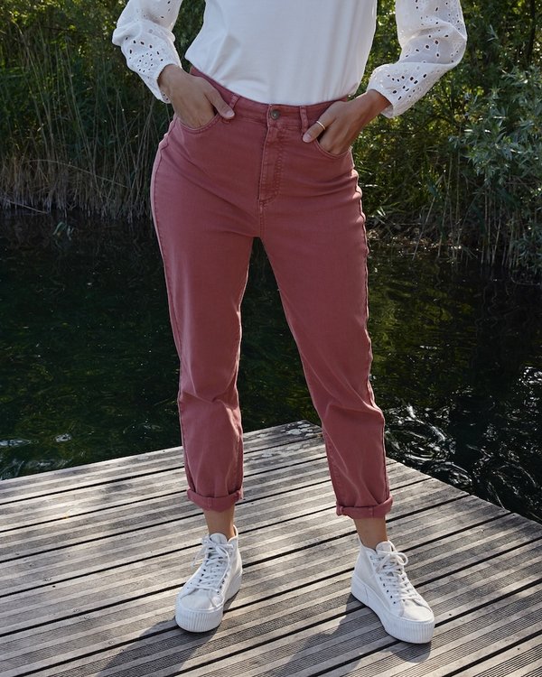 Pantalon coupe mom en denim uni rose Pantalon coupe mom en denim uni rose