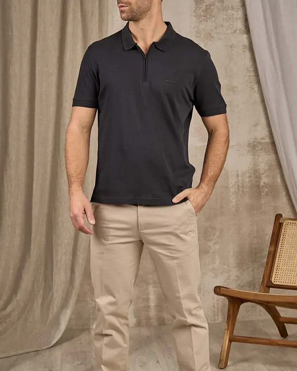 Polo col zippé noir