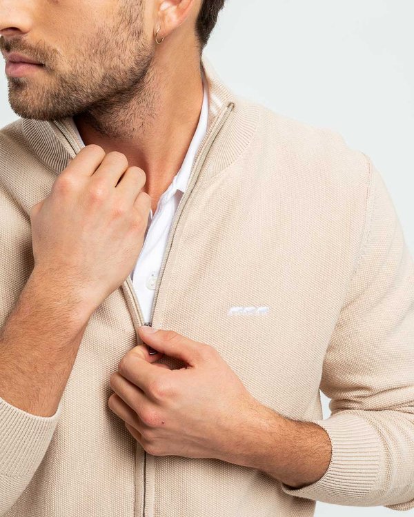 Cardigan uni zippé coton Standard 100 by OEKO-TEX® beige