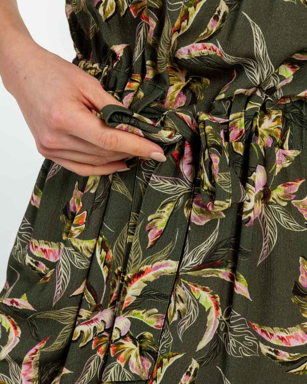Robe courte ceinturée imprimé feuillages vert Robe courte ceinturée imprimé feuillages vert