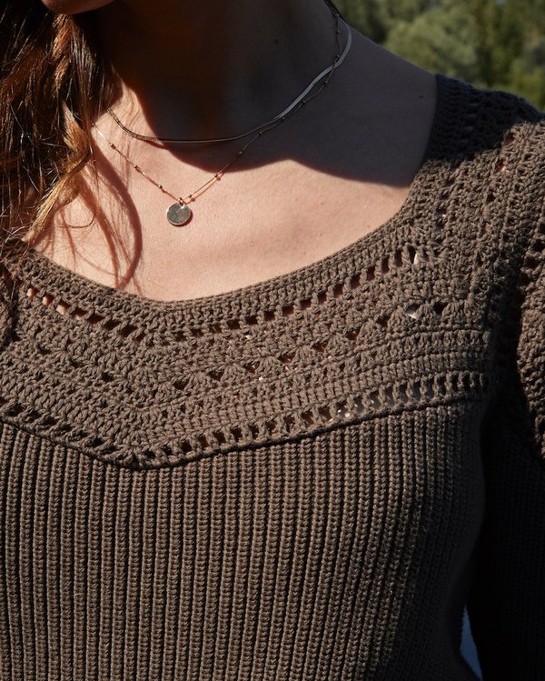 Pull manches longues bouffantes en coton issu de l'agriculture biologi vert Pull manches longues bouffantes en coton issu de l'agriculture biologi vert