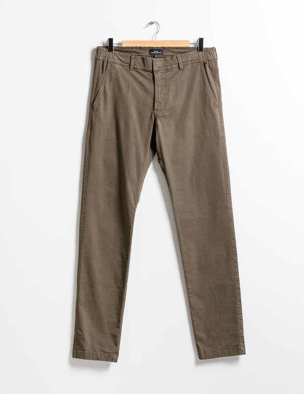 Pantalon chino Lucas uni taille élastique en coton vert
