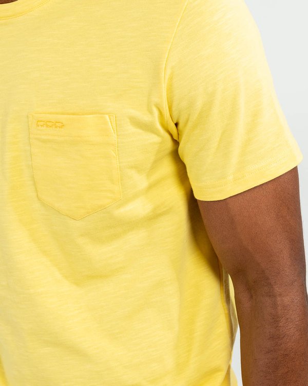 T-shirt uni manches courtes poche poitrine en coton jaune