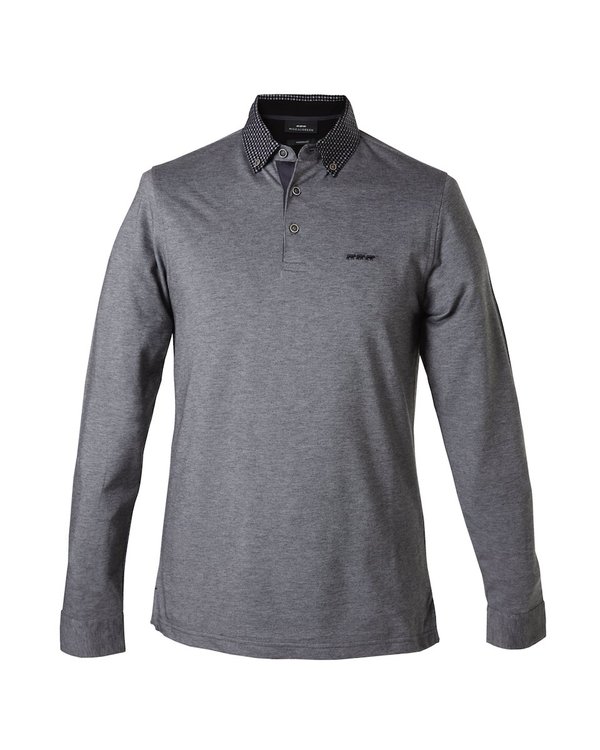 Polo modern fit manches longues col zippé uni en coton bleu