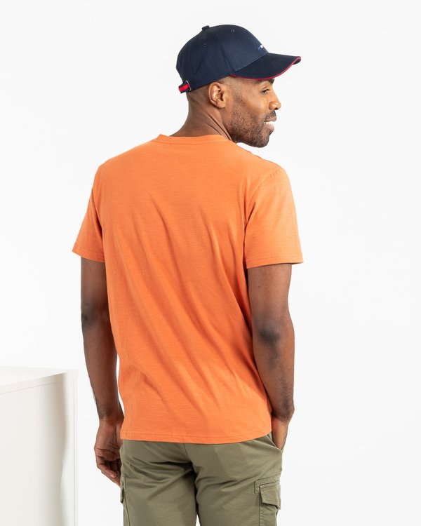 T-shirt uni manches courtes poche poitrine en coton marron
