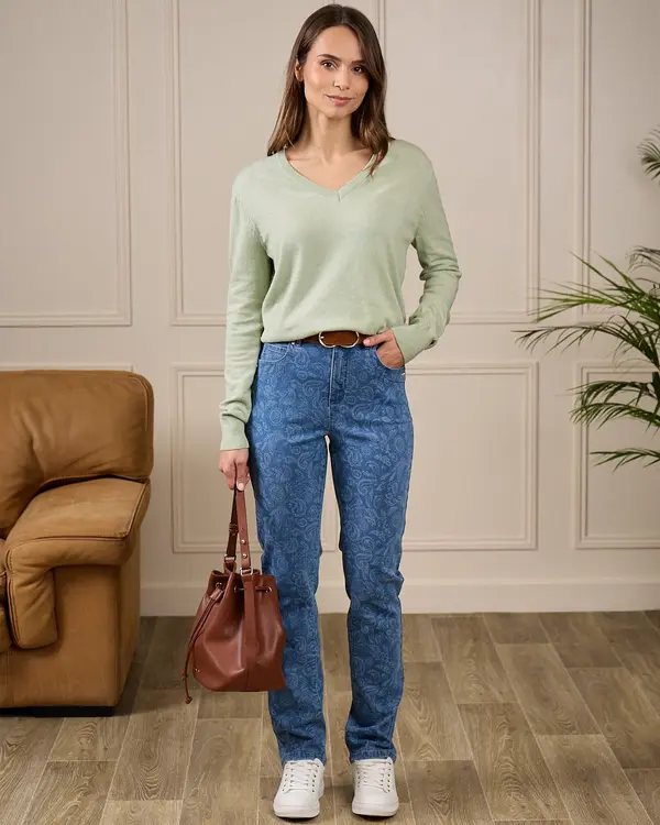 Jean imprimé confort bleu