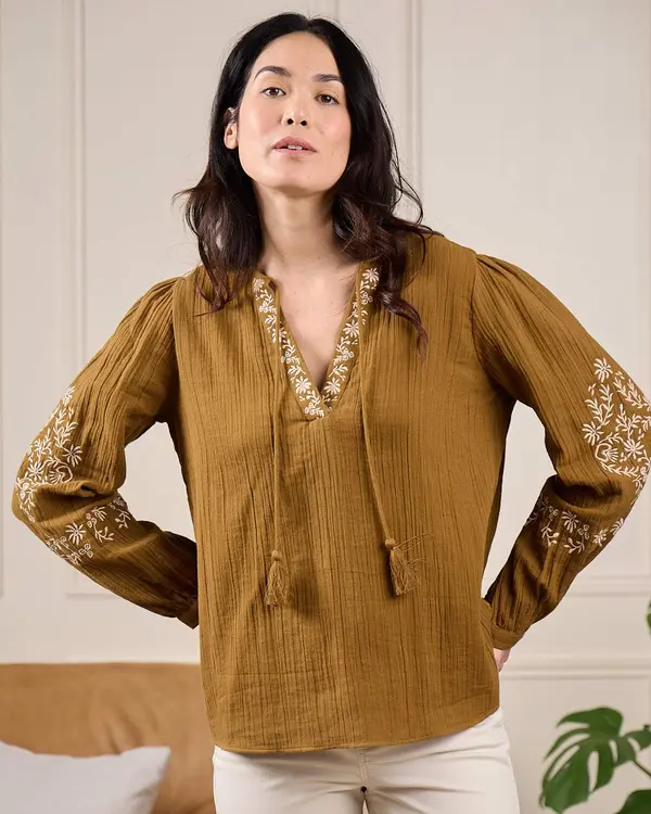 Chemise broderie Dakota beige