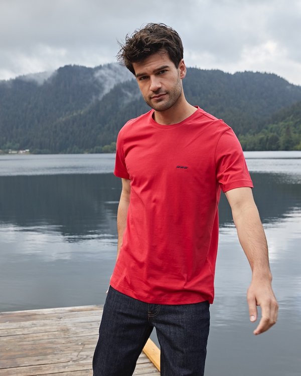 T-shirt cintré uni manches courtes col rond coton rouge