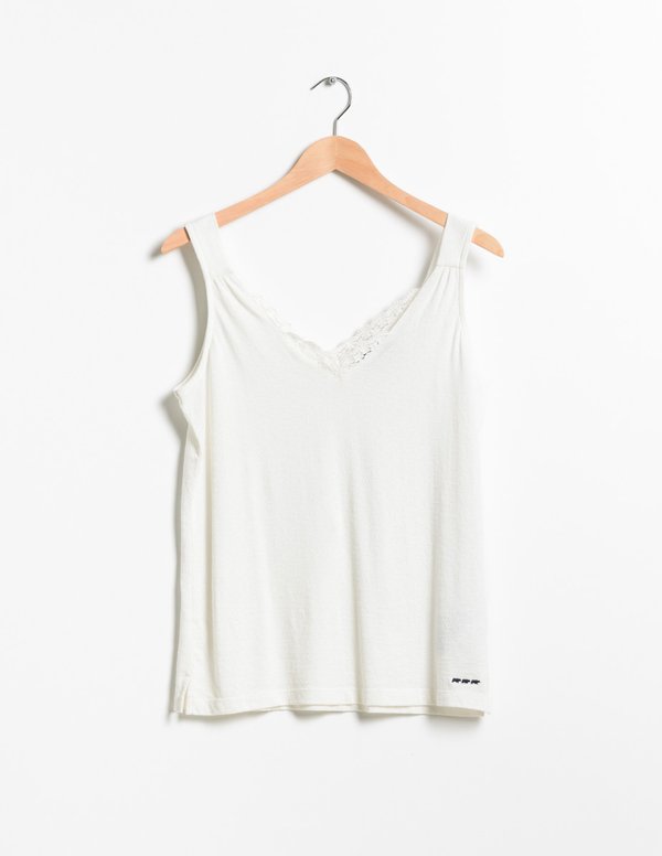 Top encolure V brodée Standard 100 by OEKO-TEX® blanc