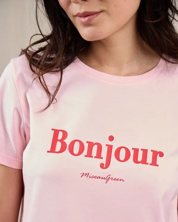 T-shirt Bonjour rose