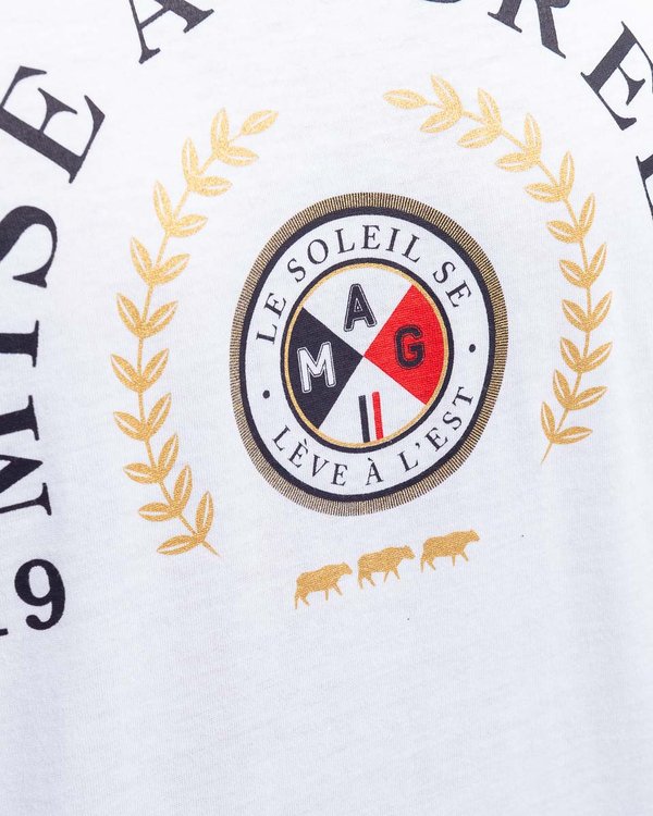 T-shirt manches courtes blason Le soleil se lève à l'Est blanc