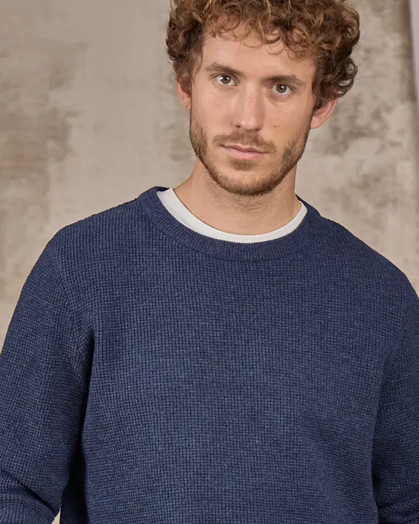 Pull point grain de riz bleu