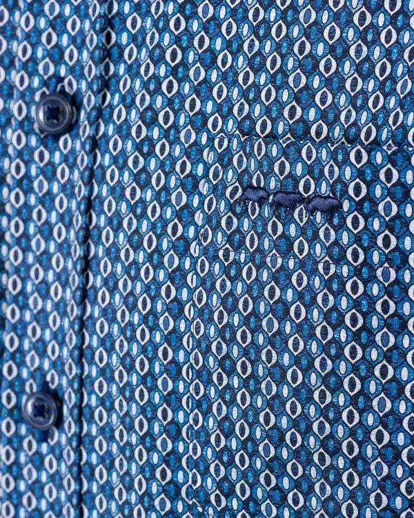 Chemise à manches longues micro motifs regular fit en coton bleu