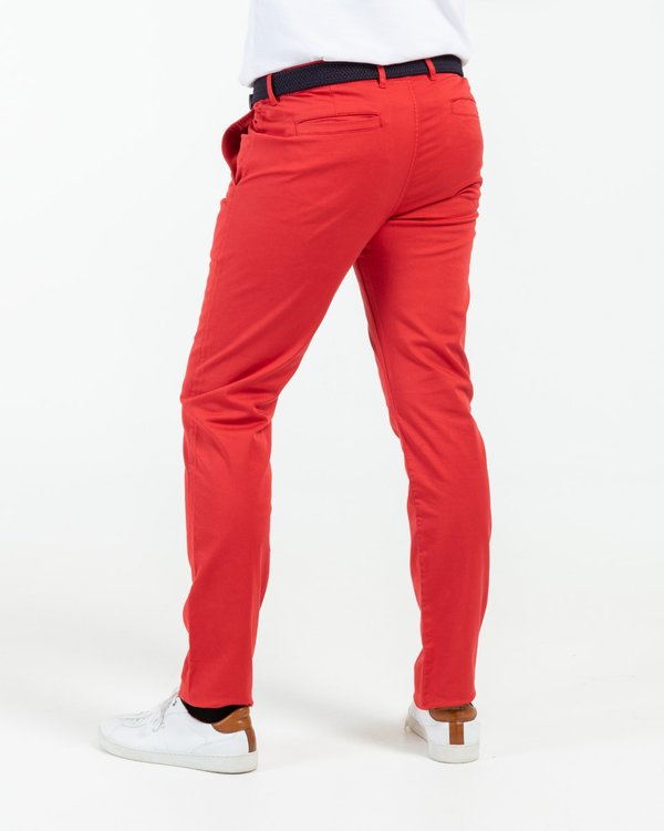 Pantalon chino Lucas uni taille élastique en coton rouge