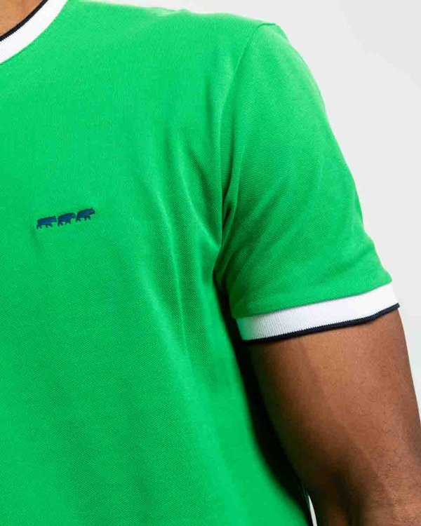 T-shirt uni col et manches contraste en coton vert
