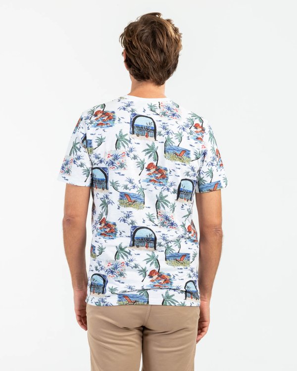 T-shirt manches courtes motif estival en coton blanc