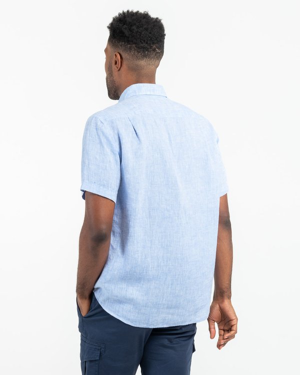 Chemise en lin regular fit unie à manches courtes bleu