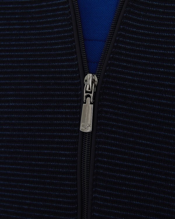 Gilet bi-matières zippé uni 50% laine bleu