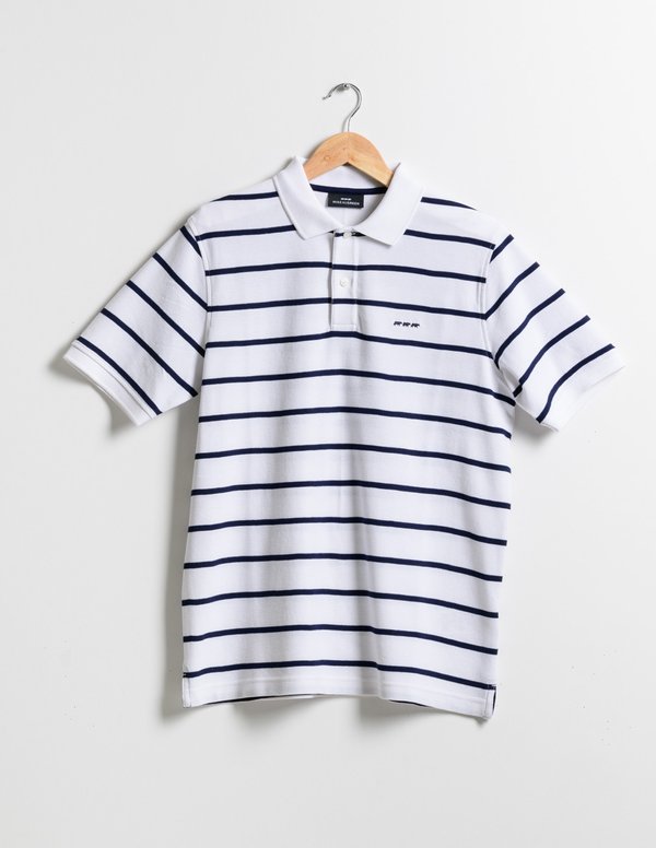 Polo rayé manches courtes regular fit blanc